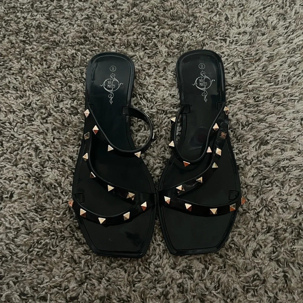 Sole Mates Studded Square-Toe Jelly Sandals Bundle- Black and Nude - Picture 2 of 7